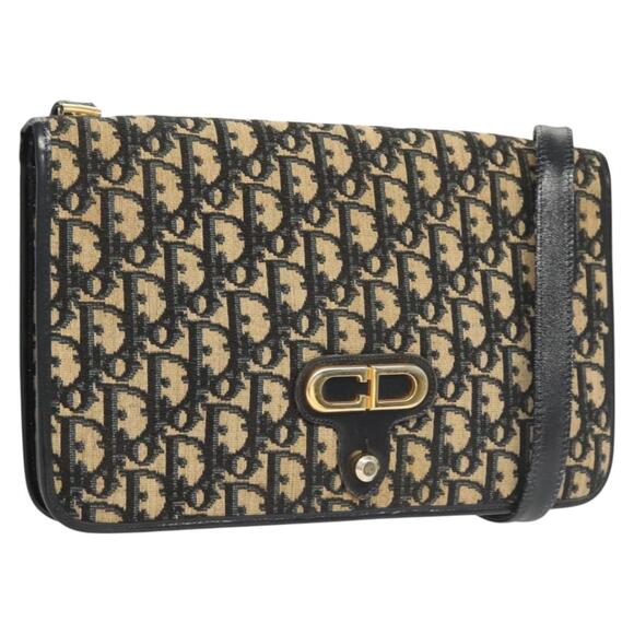 DIOR Trotter Canvas Shoulder Bag Navy Gold - Picture 1 of 12